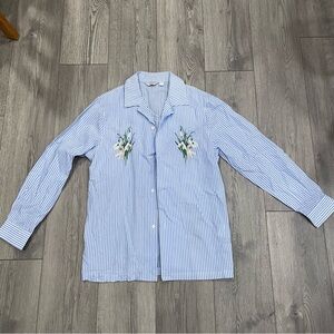 DAVID WILLEMSE Blue Striped Floral Embroidered Shirt